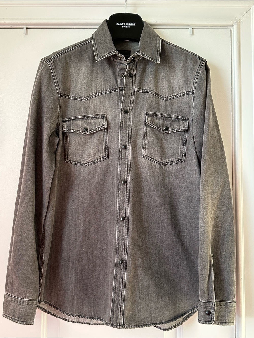 Saint Laurent Grey Button-Down Western Denim Shirt